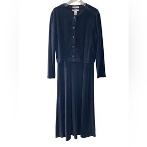 Talbots Black Velour Shirt Dress With Cardigan Set Size Large EUC Short‎ Sleeve